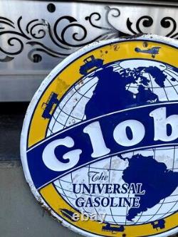 Antique old original globe Universal Gasoline Advertising Round Tin Sign Board