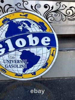 Antique old original globe Universal Gasoline Advertising Round Tin Sign Board