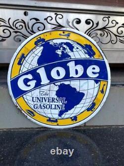 Antique old original globe Universal Gasoline Advertising Round Tin Sign Board