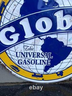 Antique old original globe Universal Gasoline Advertising Round Tin Sign Board