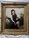 Antique Old Painting Of Girl Feeding A Lamb. Signed Landseer Beautiful Painting