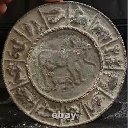 Antique old rare bronze mirror with zodiacal signs all around size 14 cm