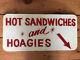 Antique Old Wood Sign Original Hand Painted Red Lettering Sandwiches And Hoagies