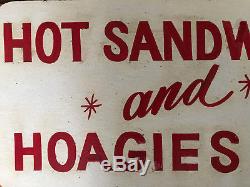 Antique old wood sign original hand painted red lettering Sandwiches and hoagies