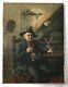 Antique Painting Old Man In Tricorn Hat With Pipe And Vine Signed Ah775