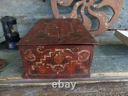 Antique primitive 18th c pa dutch document box dated 1782 signed KPL old paint