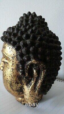 Antique qing dynasty gilded buddha head guanyin marked cast iron old