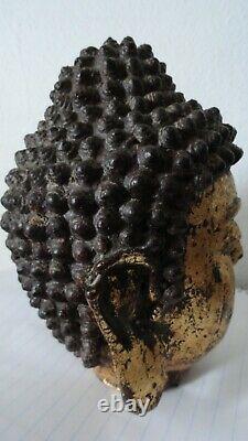 Antique qing dynasty gilded buddha head guanyin marked cast iron old