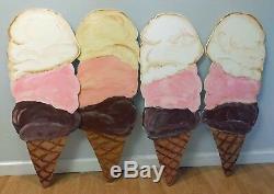 Antique style Vintage Ice Cream Cone Sign Old Fashioned road side three dip ad