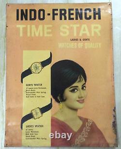 Antique tin Old Rare Indo French Watches Poster Ad Sign Board Collectible Item