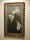 Antique Vintage Very Old Gilt Framed Painting On Tin Of Orchids