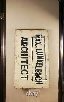 Architect sign tin country OLD PAINT antique MAX J UNKELBAH simple line graphics