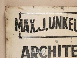 Architect sign tin country OLD PAINT antique MAX J UNKELBAH simple line graphics