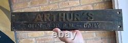 Arthur's Antique Brass Advertising Bar Pub Building Business Sign Plaque Vtg Old