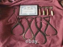 Assortment Of Very Old Ice Block Clamps &4 Picks From A Ice Manufacturer Yr 1929