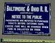 Baltimore & Ohio B O Railroad Antique Beveled Porcelain Metal Sign 14x10 Old