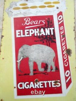 Bears Elephant Cigarette Big Enamel Porcelain Sign Board 1930's Antique Old Sign