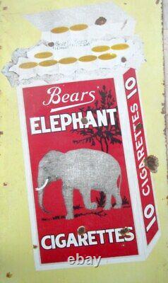 Bears Elephant Cigarette Big Enamel Porcelain Sign Board 1930's Antique Old Sign