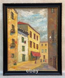Ben Benn Old Naive Antique Oil Painting Village Figures Fauvist Fauvism Signed