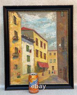 Ben Benn Old Naive Antique Oil Painting Village Figures Fauvist Fauvism Signed