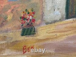 Ben Benn Old Naive Antique Oil Painting Village Figures Fauvist Fauvism Signed