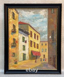 Ben Benn Old Naive Antique Oil Painting Village Figures Fauvist Fauvism Signed