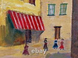 Ben Benn Old Naive Antique Oil Painting Village Figures Fauvist Fauvism Signed