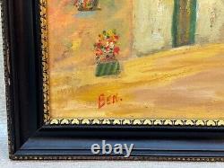 Ben Benn Old Naive Antique Oil Painting Village Figures Fauvist Fauvism Signed