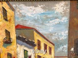 Ben Benn Old Naive Antique Oil Painting Village Figures Fauvist Fauvism Signed