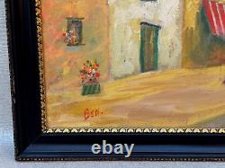 Ben Benn Old Naive Antique Oil Painting Village Figures Fauvist Fauvism Signed
