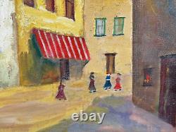 Ben Benn Old Naive Antique Oil Painting Village Figures Fauvist Fauvism Signed