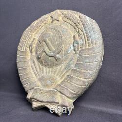 Big Old Coat of Arms USSR Sign Antique Bronze Emblem Soviet Russian Very Rare