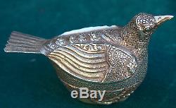 Bird 900 Silver Eastern Block Pill Box & Top Fine Old Hand-chased Signedt900