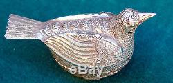 Bird 900 Silver Eastern Block Pill Box & Top Fine Old Hand-chased Signedt900