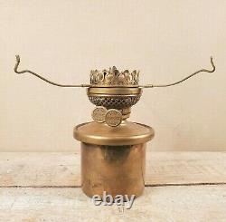 Brass kerosene oil font antique lamp part E M CO DUPLEX burner MILLER 7 3-3/4