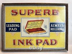 C1890 Antique Ink Pad Tin Litho Vintage Advertising Sign Old Office Supply Store