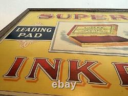 C1890 Antique Ink Pad Tin Litho Vintage Advertising Sign Old Office Supply Store