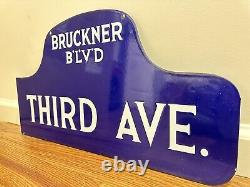 C1916 Antique BRONX NY Porcelain Humpback Vintage NYC Old Municipal Street Sign