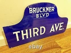 C1916 Antique BRONX NY Porcelain Humpback Vintage NYC Old Municipal Street Sign
