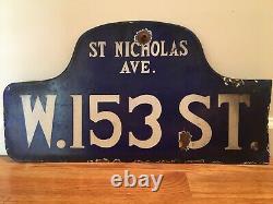 C1916 Vintage HARLEM NYC NY History Antique Porcelain Humpback Old Street Sign