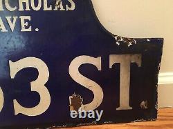 C1916 Vintage HARLEM NYC NY History Antique Porcelain Humpback Old Street Sign