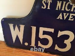 C1916 Vintage HARLEM NYC NY History Antique Porcelain Humpback Old Street Sign