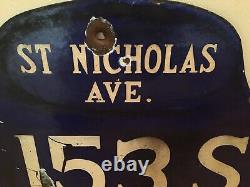 C1916 Vintage HARLEM NYC NY History Antique Porcelain Humpback Old Street Sign