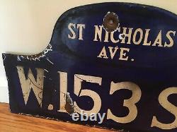 C1916 Vintage HARLEM NYC NY History Antique Porcelain Humpback Old Street Sign