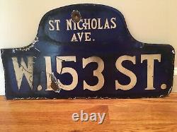 C1916 Vintage HARLEM NYC NY History Antique Porcelain Humpback Old Street Sign