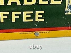 C 1910 OLD RELIABLE COFFEE Advertising TIN LITHO SIGN Orignal Antique Pipe Small