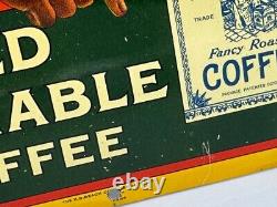 C 1910 OLD RELIABLE COFFEE Advertising TIN LITHO SIGN Orignal Antique Pipe Small