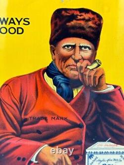 C 1910 OLD RELIABLE COFFEE Advertising TIN LITHO SIGN Orignal Antique Pipe Small