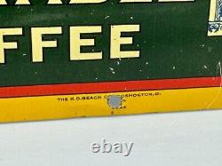 C 1910 OLD RELIABLE COFFEE Advertising TIN LITHO SIGN Orignal Antique Pipe Small