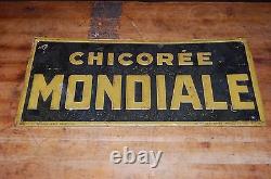 Chicoree Mondiale Embossed Antique Sign Tin Tacker Advertising Store Display Old